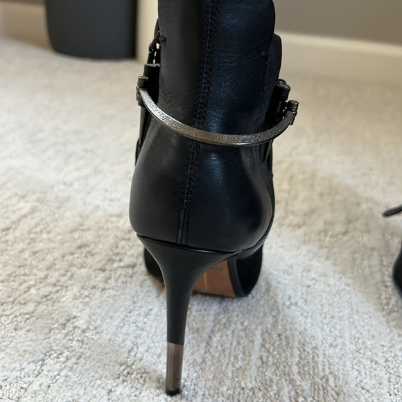 Suede and leather booties with pewter and chrome accents. - Picture 3 of 4